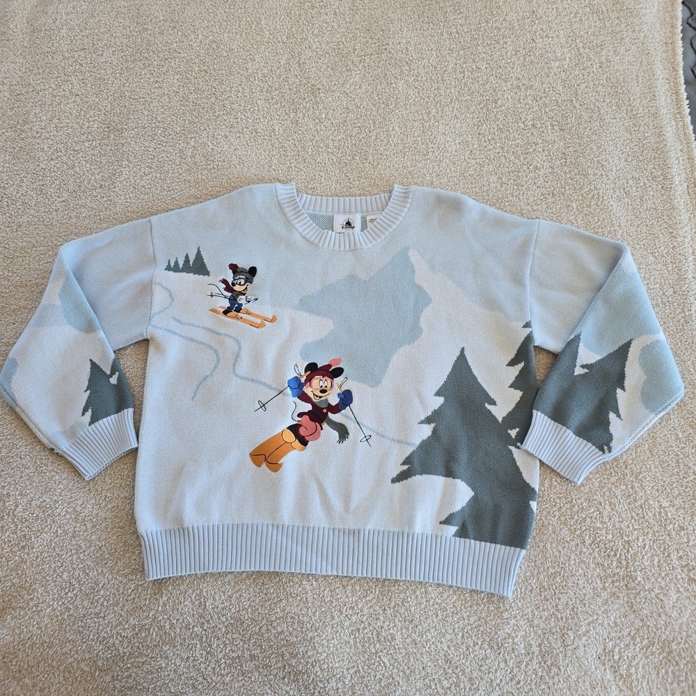 Disney Parks Christmas Holiday Winter Mickey & Friends Skiing Sweater Embroidery